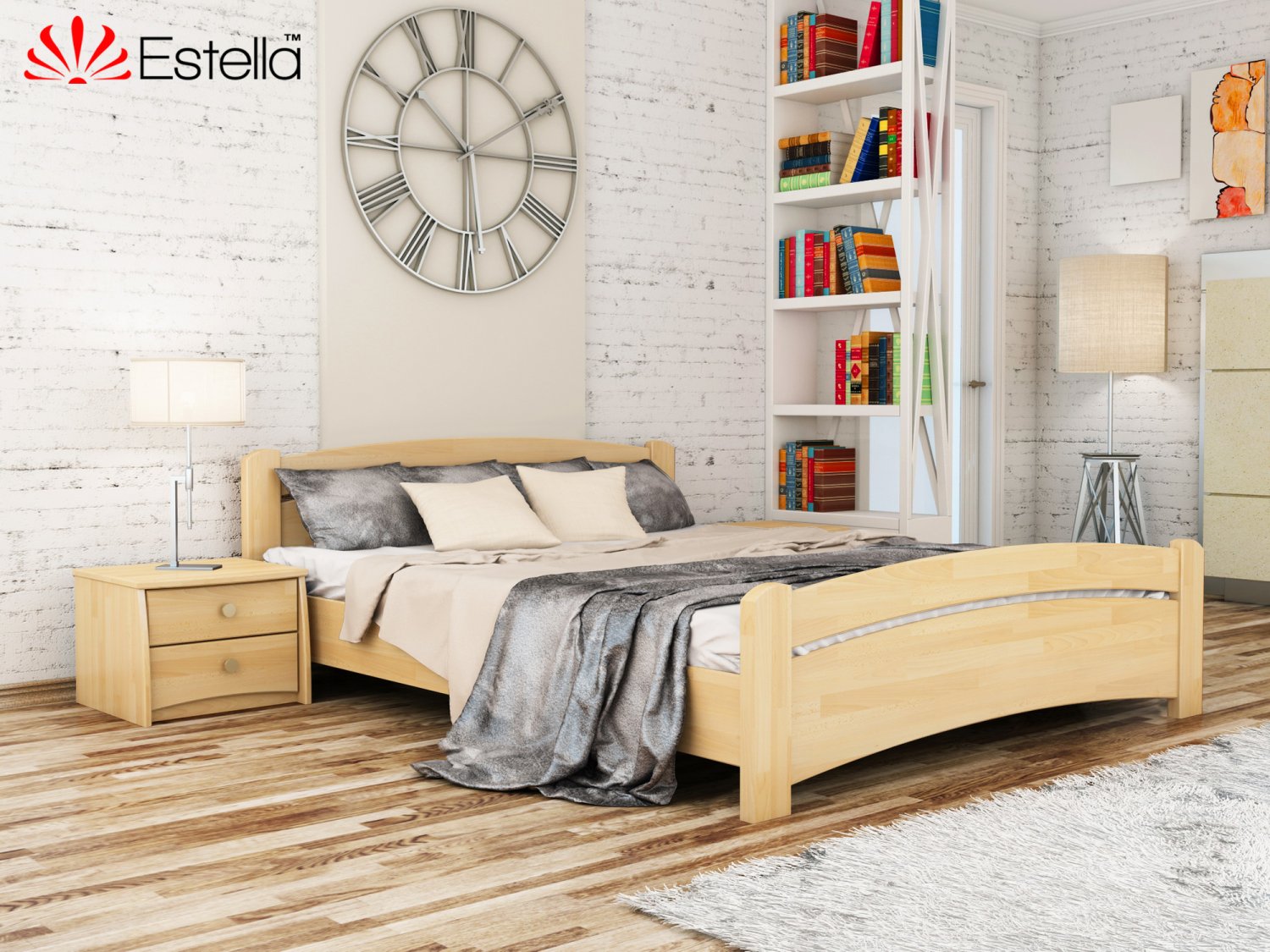

Кровать двуспальная 160х190 деревянная Estella Венеция Бук (Щит-102) Л2.5