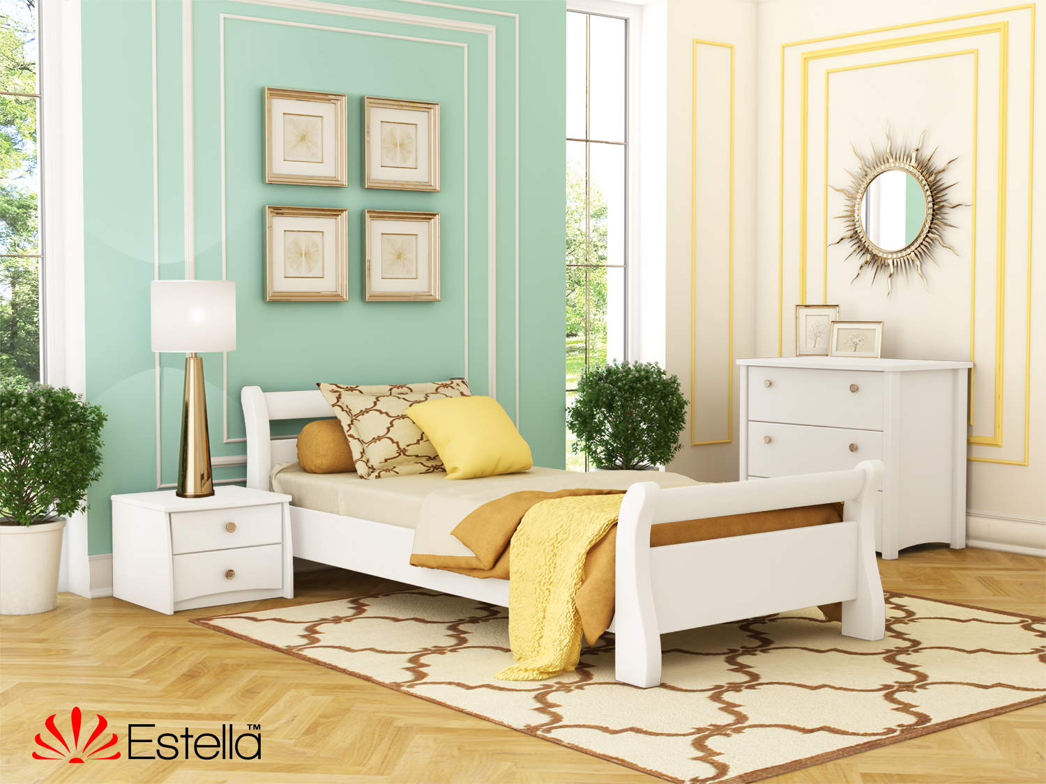 

Кровать односпальная 90х190 деревянная Estella Диана Белый (Массив-107) Л2.5