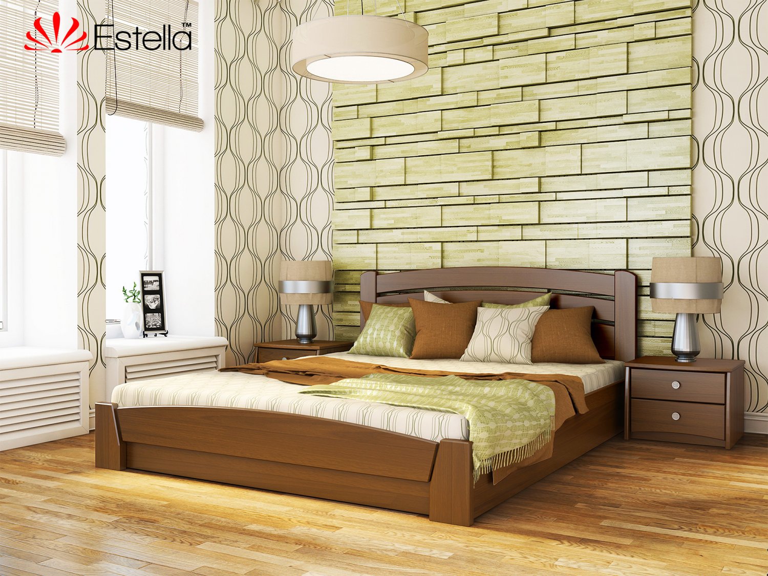 

Кровать двуспальная 160х190 деревянная Estella Селена Аури Орех Светлый (Массив-103) Л2.5