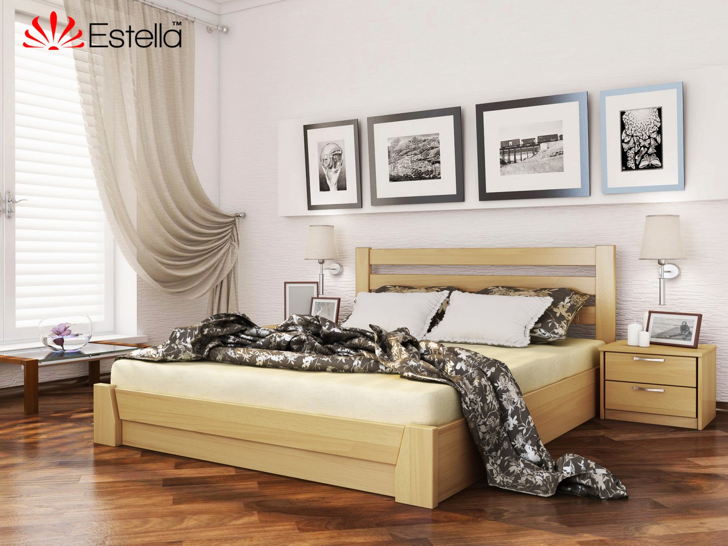 

Кровать двуспальная 160х200 деревянная Estella Селена Бук (Массив-102) Л4