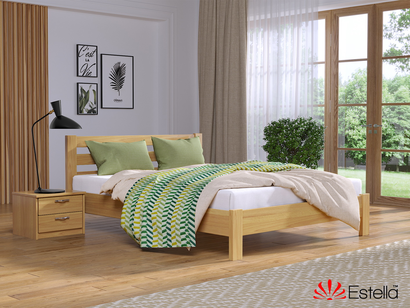 

Кровать двуспальная 140х190 деревянная Estella Рената Люкс Бук (Массив-102) Л2.5