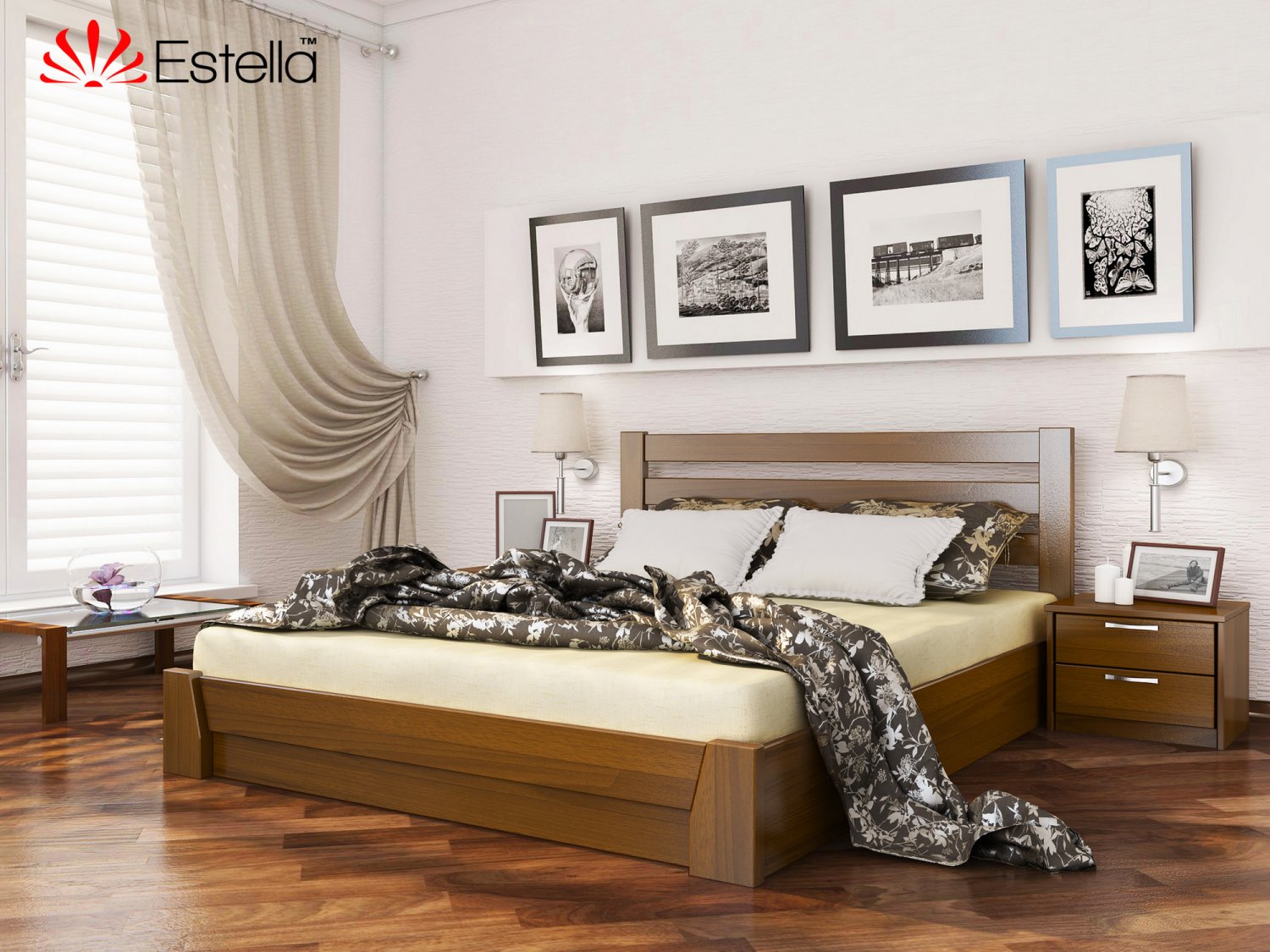 

Кровать двуспальная 160х200 деревянная Estella Селена Ольха (Массив-105) Л4