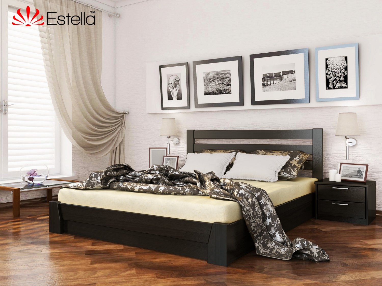 

Кровать двуспальная 180х200 деревянная Estella Селена Венге (Массив-106) Л2.5