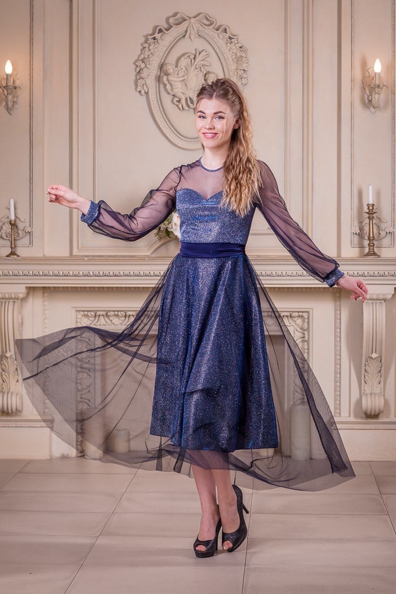 

Длинное блестящее платье FashionYouWant L темно-синий 43372755