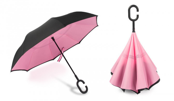 

Зонт Наоборот - Зонт Обратного Сложения Up-brella черный/розовый