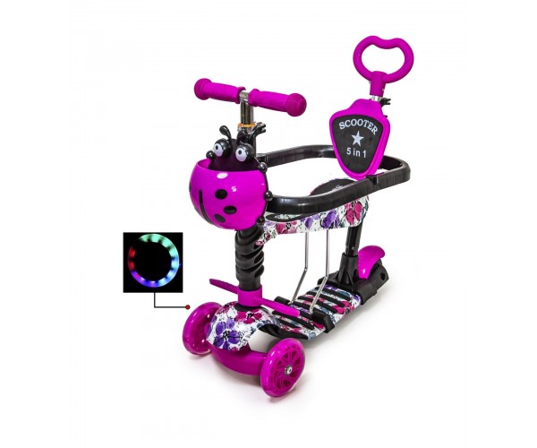 

Самокат Scooter 5 в 1 "Божья коровка" с бортиком, Маки Розовый