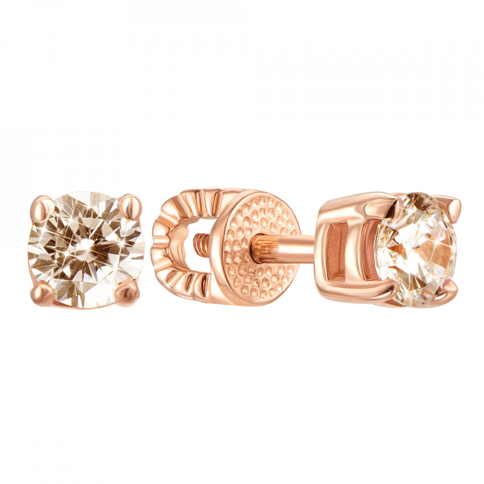 

Золотые серьги-пуссеты Альканта с кристаллами Swarovski цвета шампань