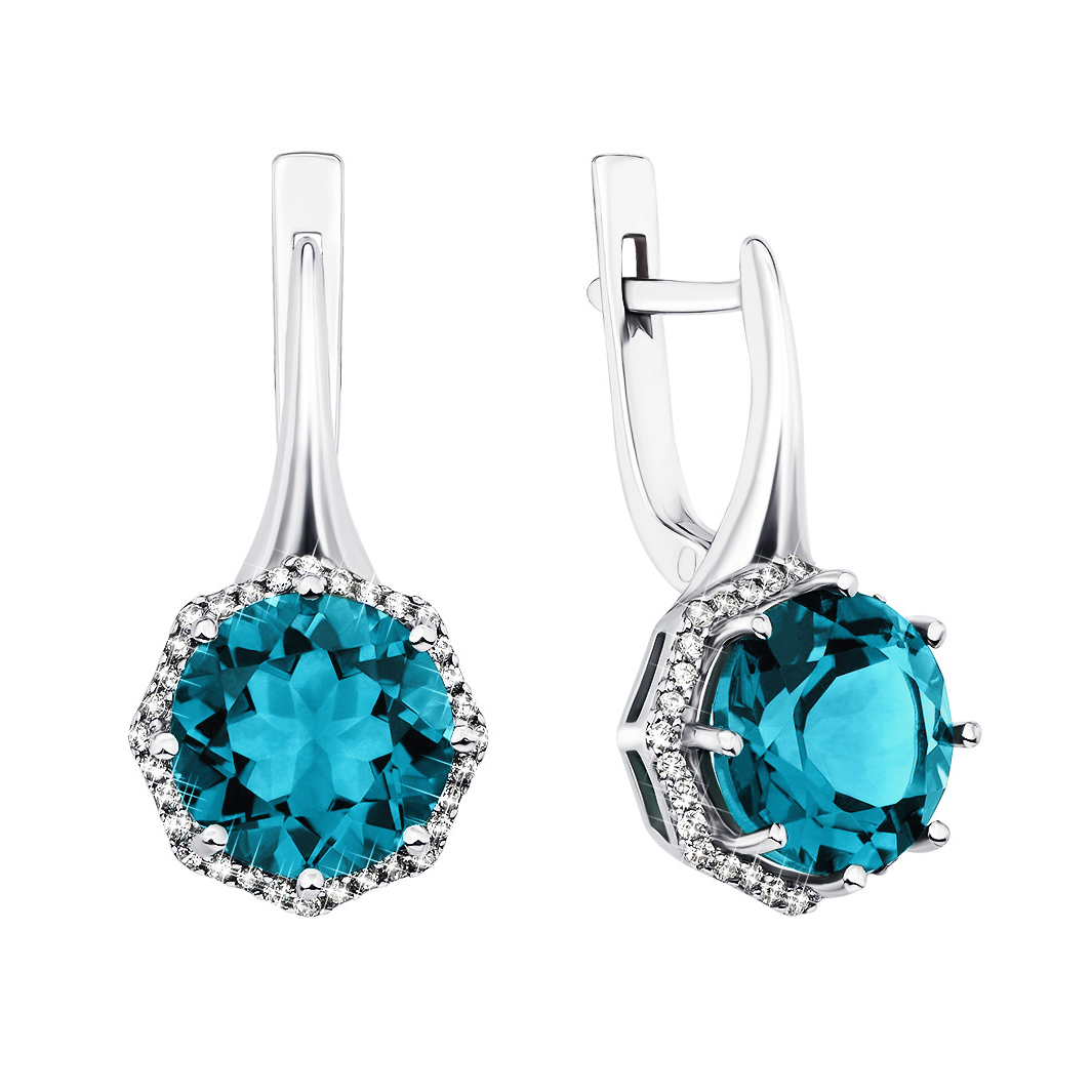 

Серебряные серьги с голубым кварцем и фианитами 000134522