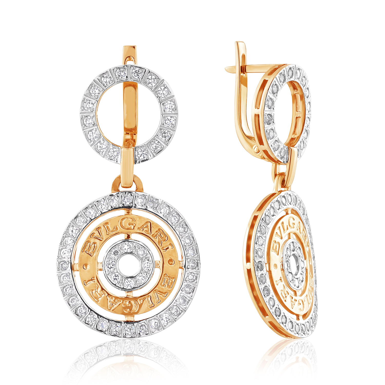 

Серьги-подвески в красном золоте Стиль Bulgari с фианитами 000054625