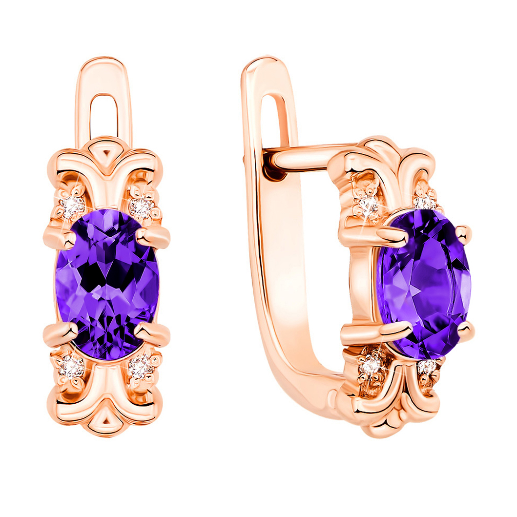 

Серьги из красного золота с аметистом и фианитами 000146507