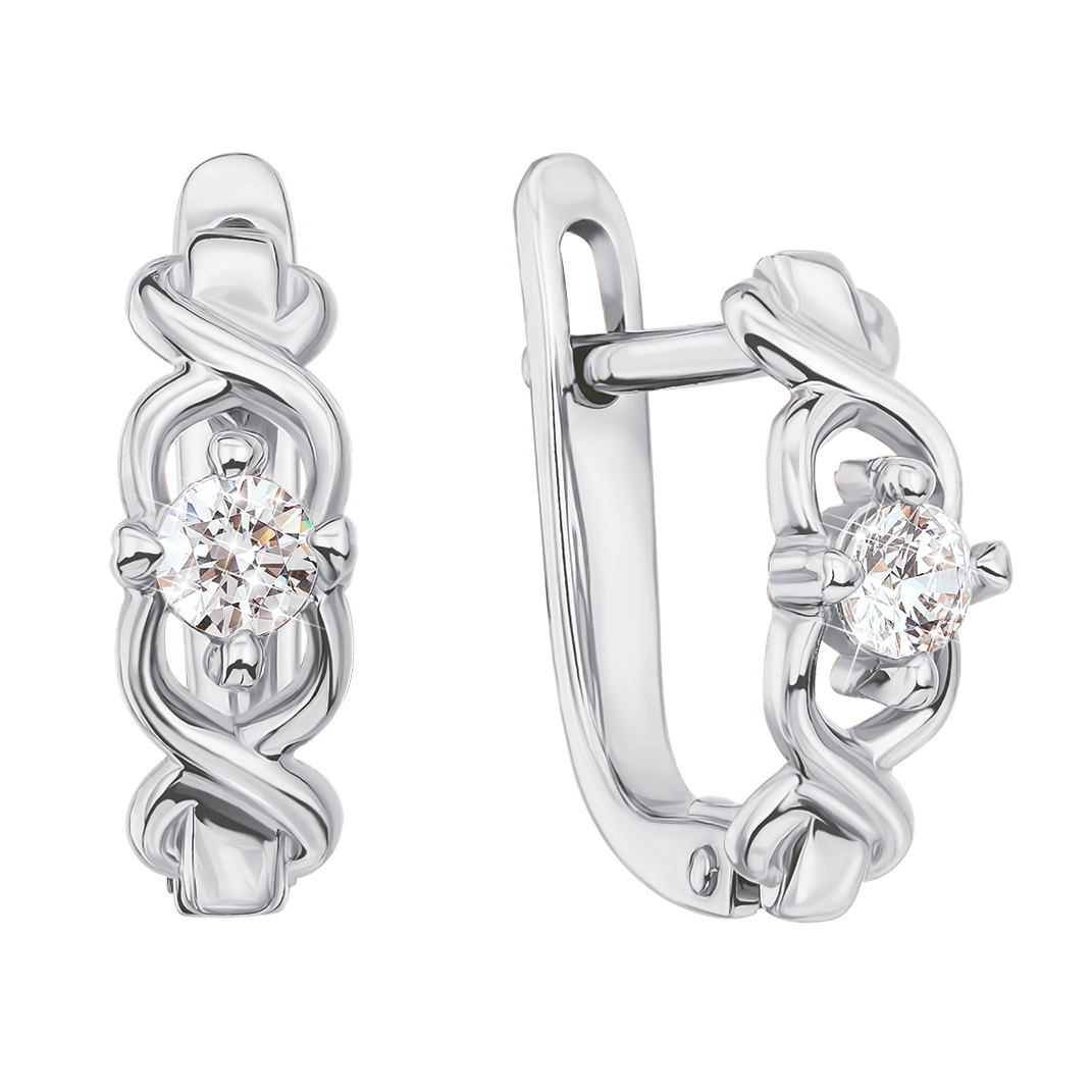 

Золотые серьги Девичья коса в белом цвете с кристаллами Swarovski 000129235