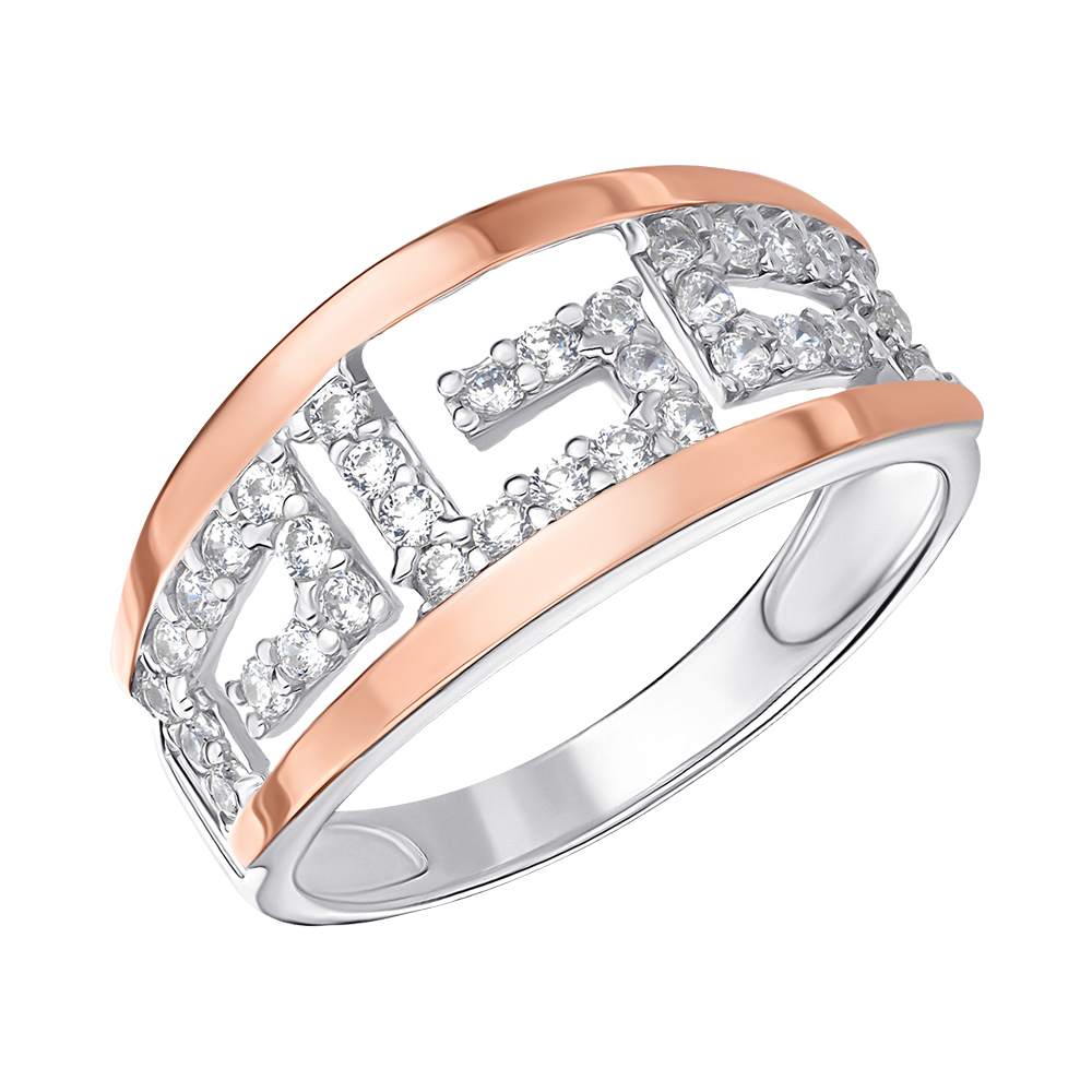 

Серебряное кольцо с фианитами и золотыми накладками 000146064 17 размера