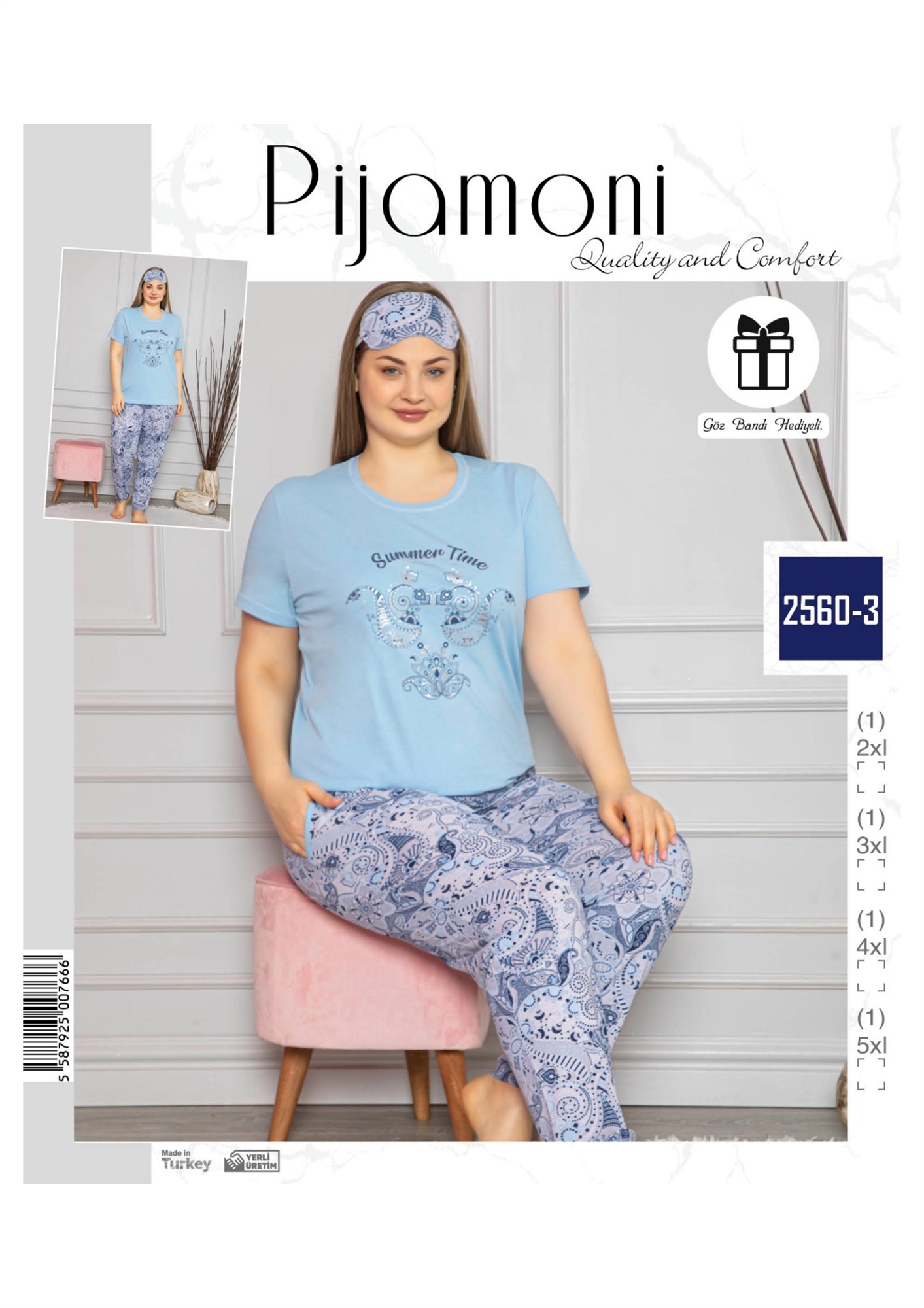 

Жіноча піжама великий розмір Pijamoni 2560-3 4XL Голубой