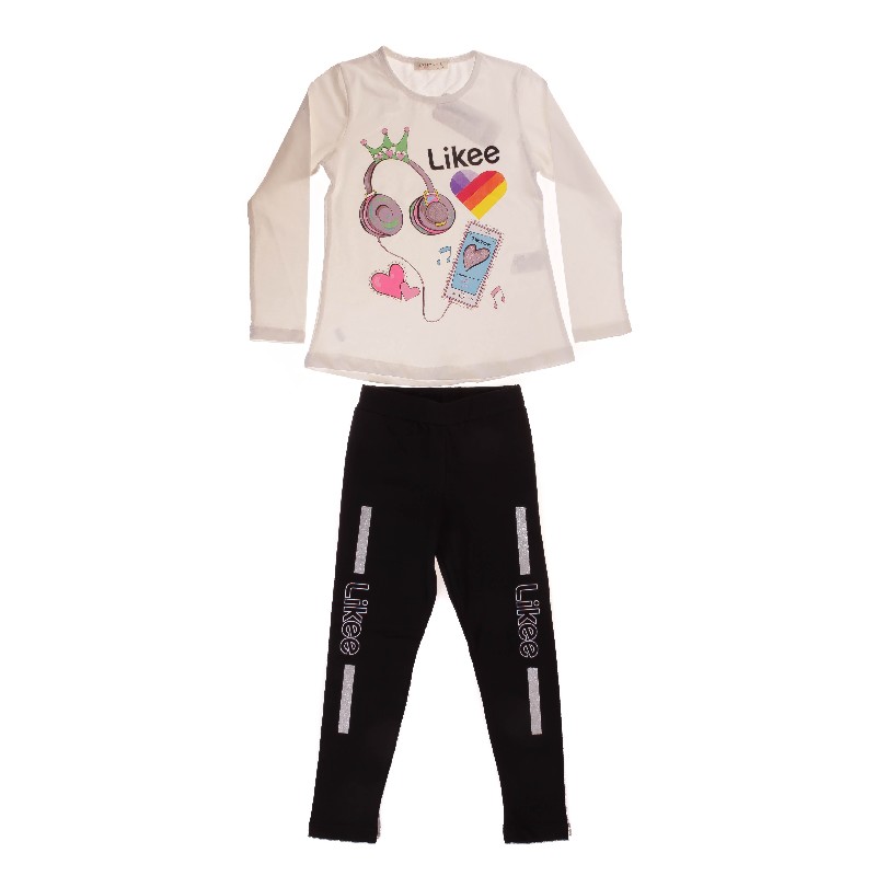 

Футболка с длинным рукавом + Лосины для девочки BREEZE 14452 152 см кремовый/черный (476615)