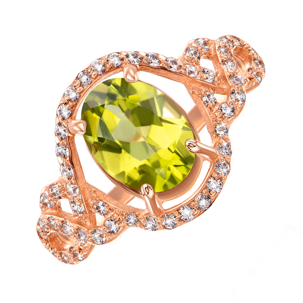 

Кольцо из красного золота с хризолитом и фианитами 000133278 17.5 размера