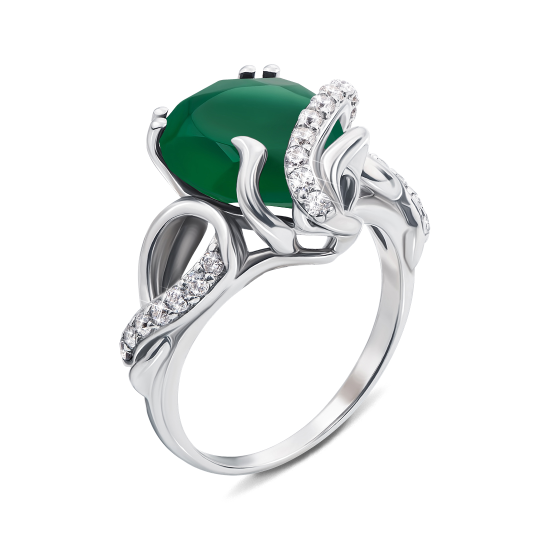 

Серебряное кольцо с зеленым агатом и фианитами 000136057 18 размера