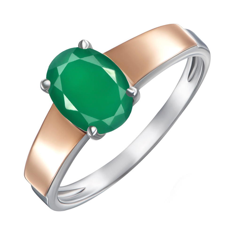 

Серебряное кольцо с зеленым агатом и золотыми накладками 000138408 17.5 размера