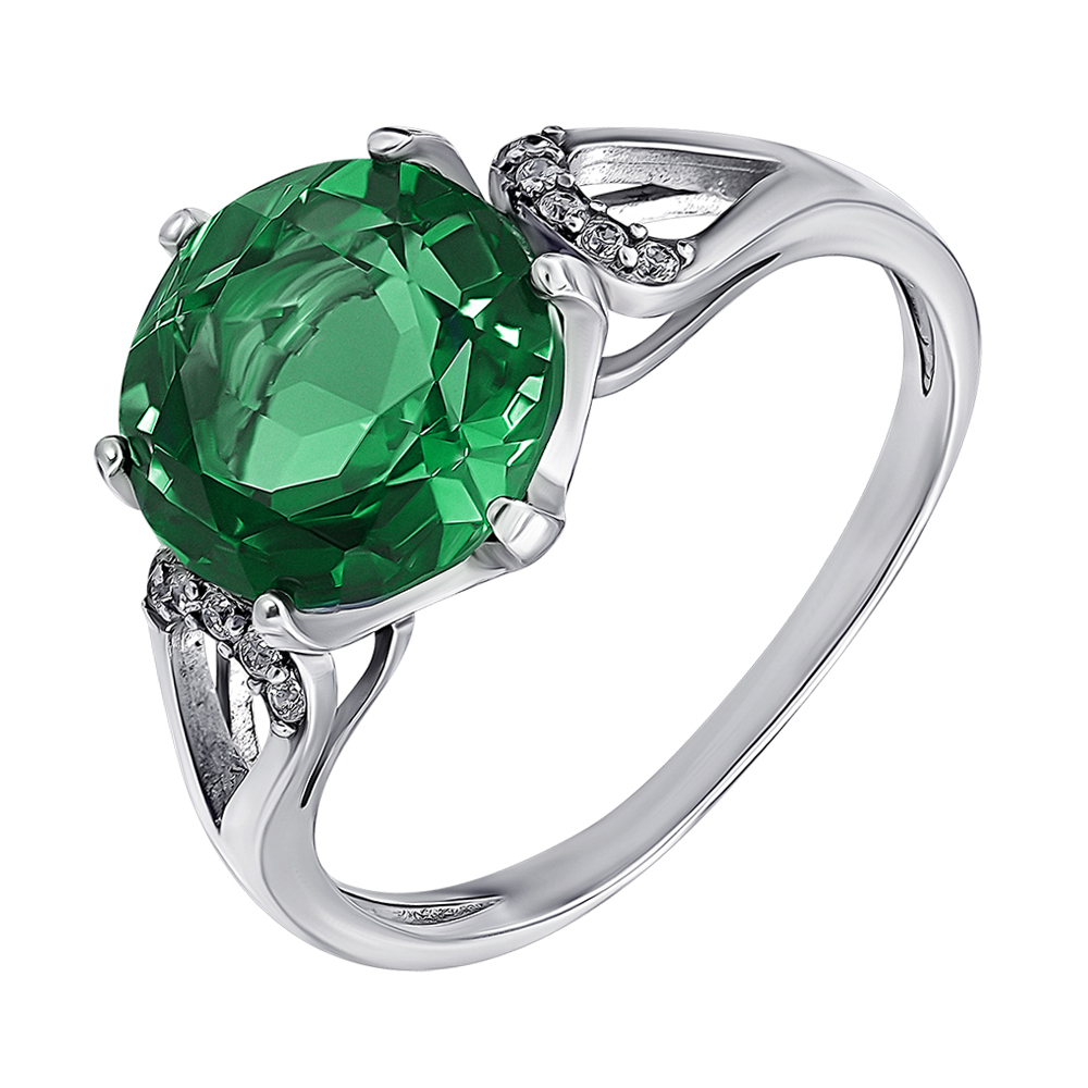 

Серебряное кольцо с зеленым кварцем и фианитами 000015071 16.5 размера