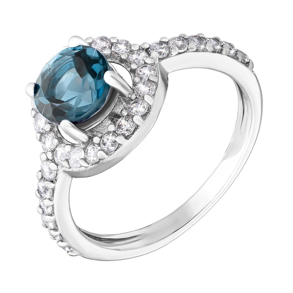 

Серебряное кольцо Янина с лондон топазом и фианитами 000064890 17 размера