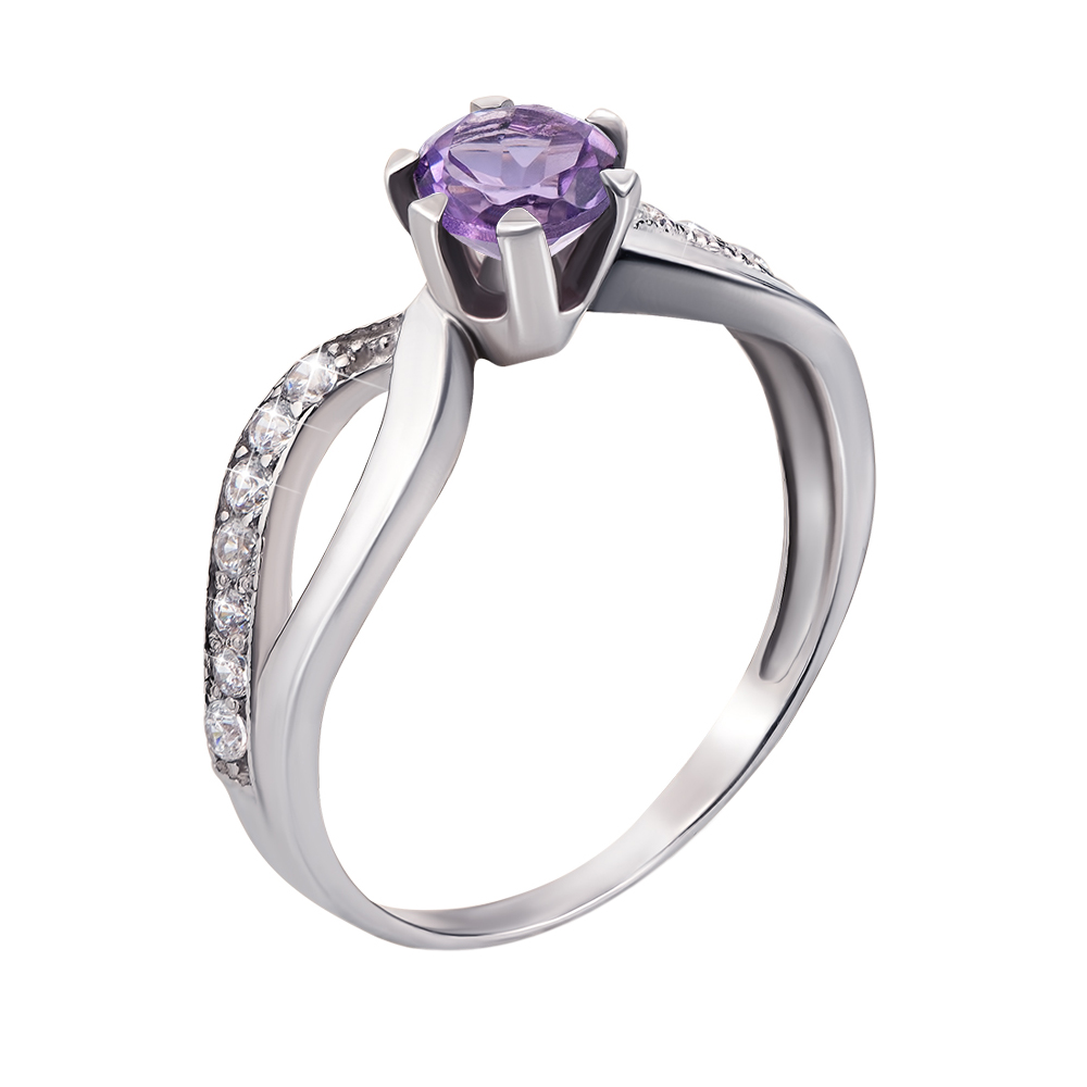 

Серебряное кольцо с аметистом и фианитами 000104958 18 размера