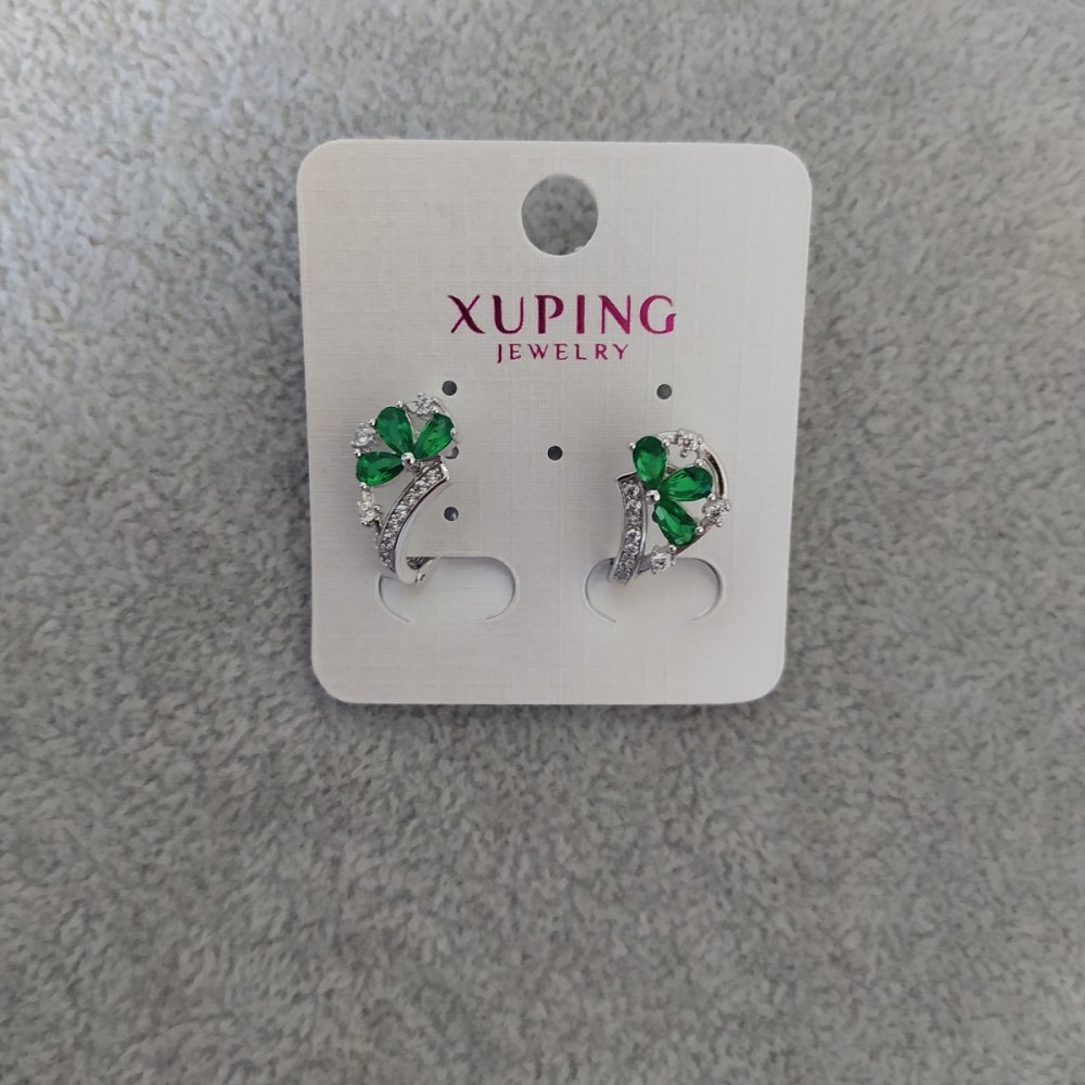 

Серьги Xuping с зелеными камнями 10х17мм Родий, ida29520