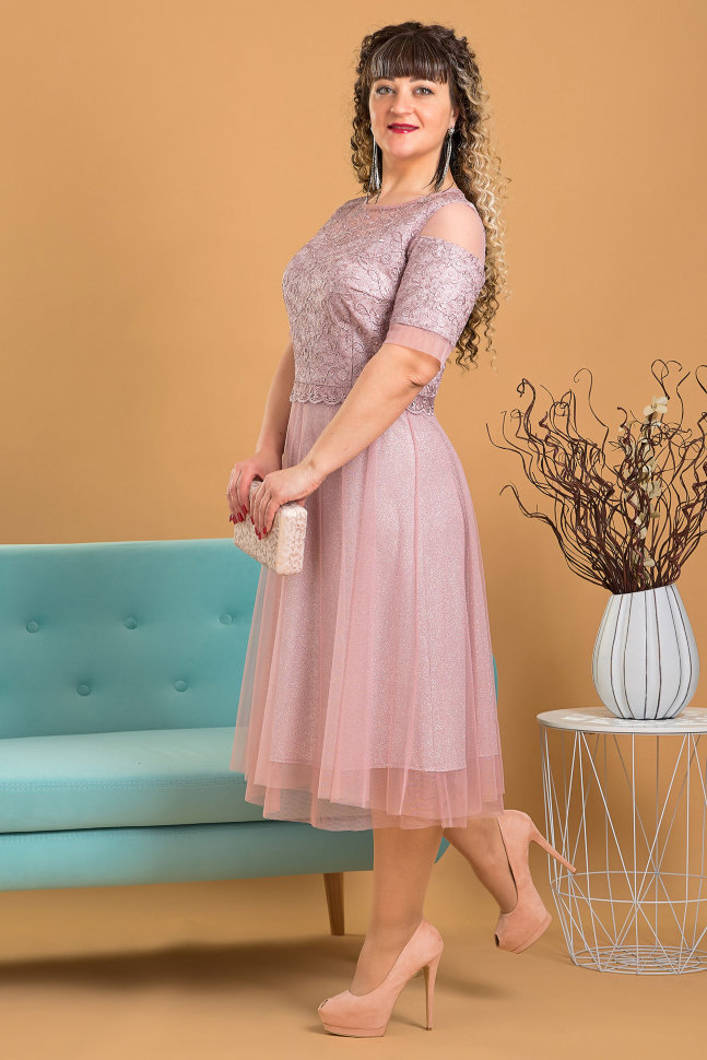 

Платье Alenka Plus 142770-1 пудра, Платье Alenka Plus 142770-1 пудра, 50
