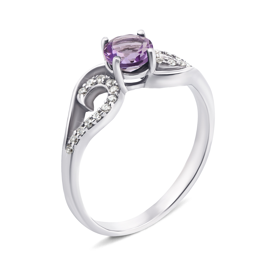 

Серебряное кольцо с аметистом и фианитами 000135004 17 размера