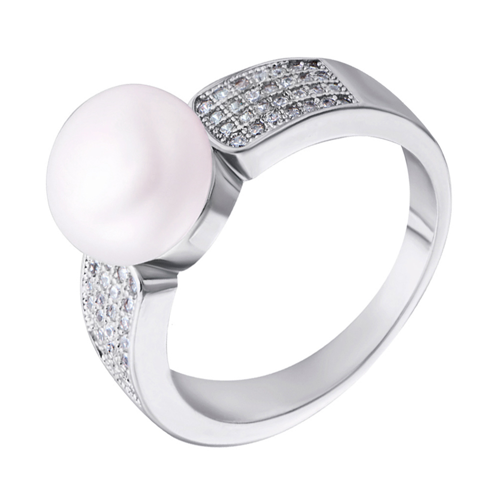 

Серебряное кольцо с жемчугом и фианитами 000132561 18.5 размера