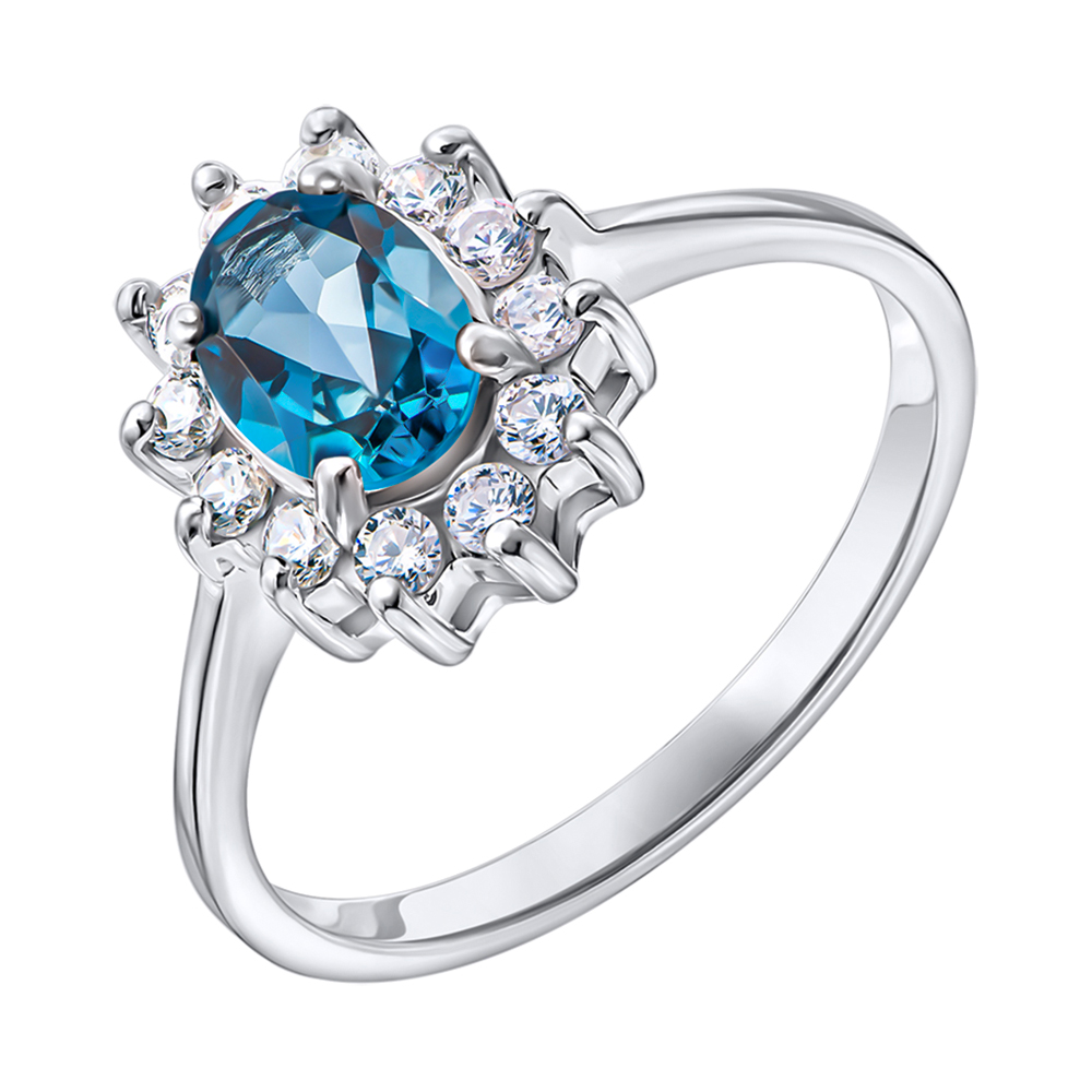 

Серебряное кольцо с лондон топазом и фианитами 000137403 16 размера