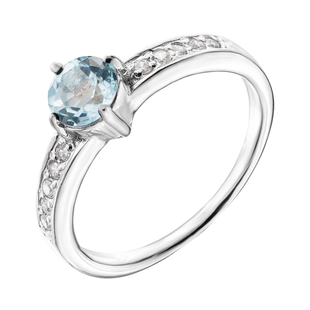 

Серебряное кольцо с голубым топазом и фианитами 000140134 17.5 размера