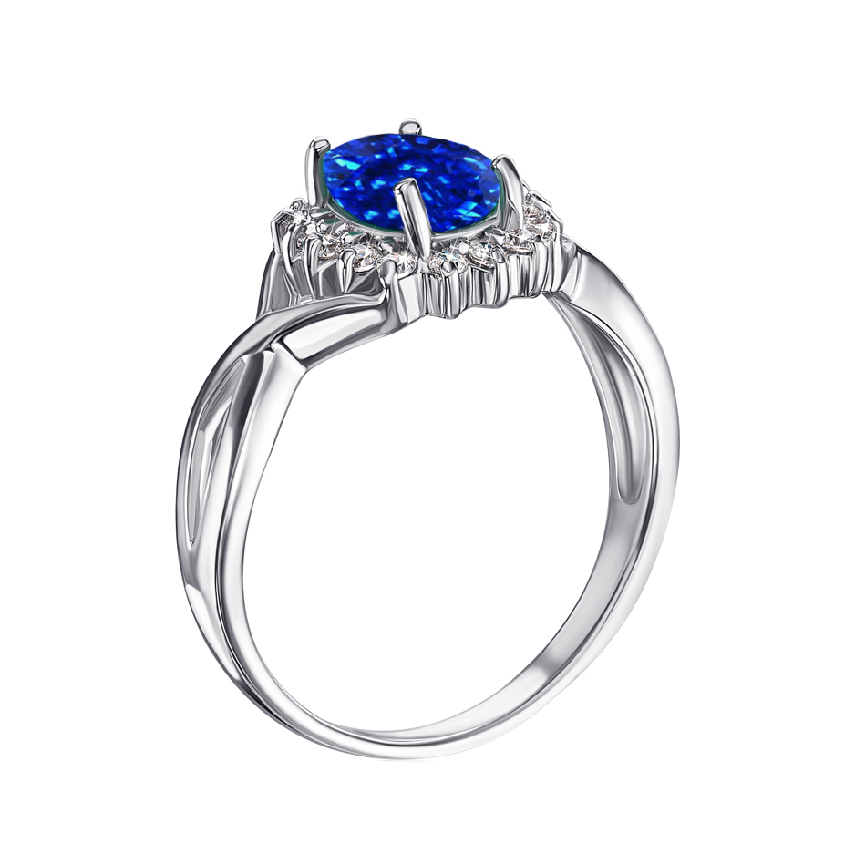 

Серебряное кольцо с сапфиром и фианитами 000133804 18 размера