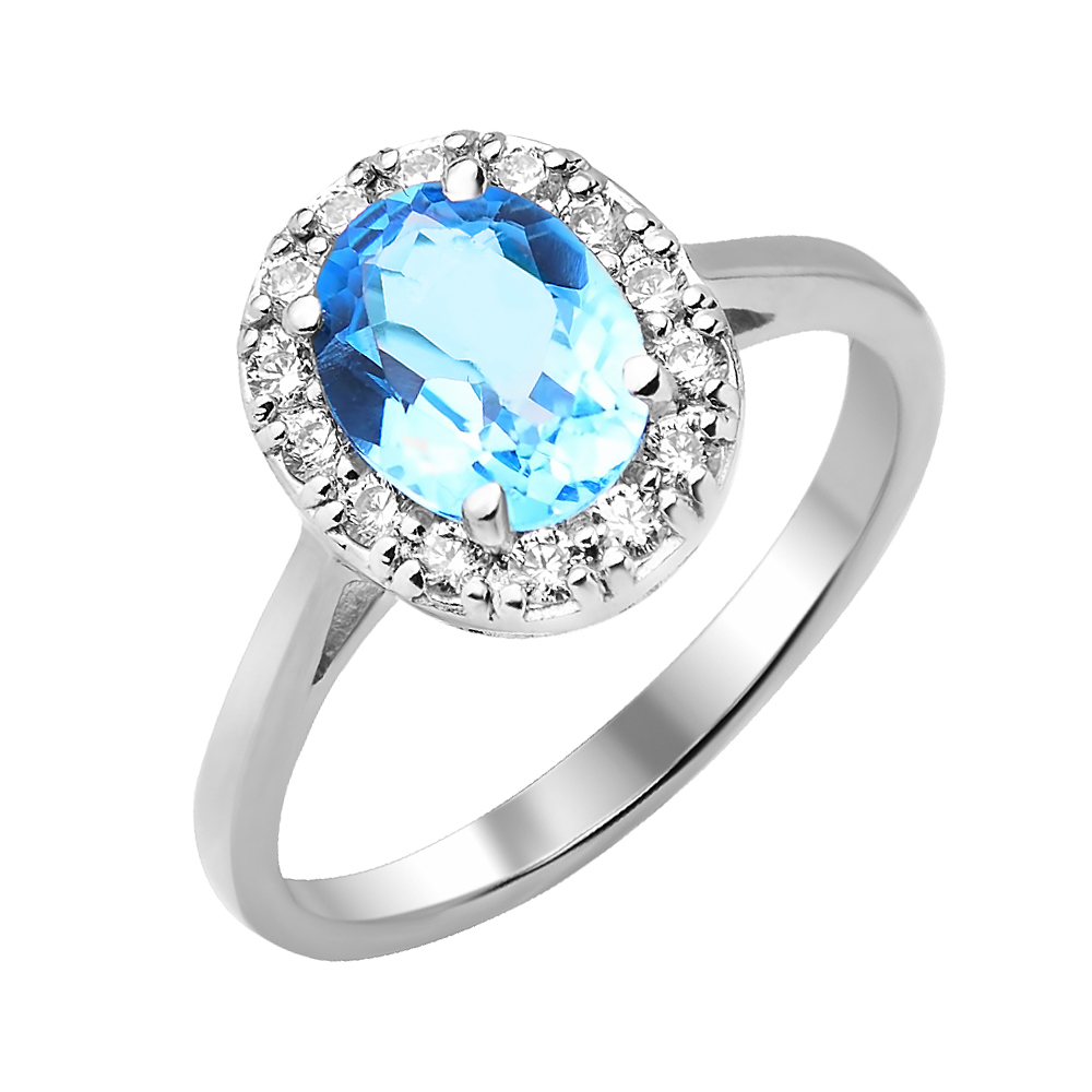 

Серебряное кольцо с голубым топазом и фианитами 000117885 16 размера