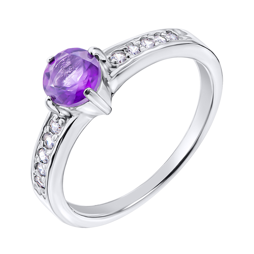 

Серебряное кольцо с аметистом и фианитами 000140732 18 размера