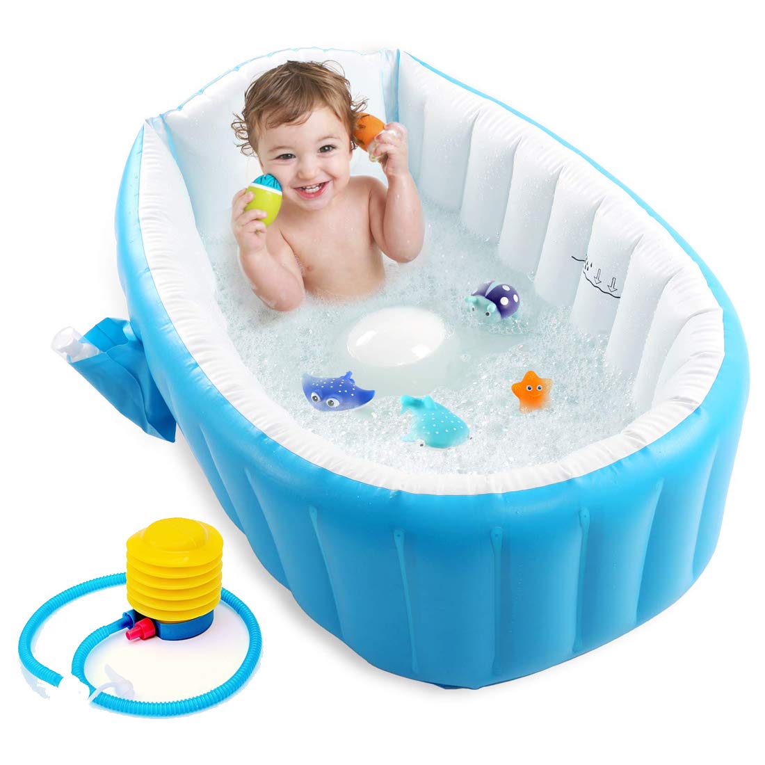 

Детская надувная ванночка с подушкой и ножным насосом Intime Baby Bath Tub для купания ребенка со сливом 98X65X28 см Голубой(L0648)