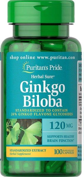 

Гинкго Билоба Ginkgo Biloba Puritan's Pride стандартизированный экстракт 120 мг 100 капсул (PP098)