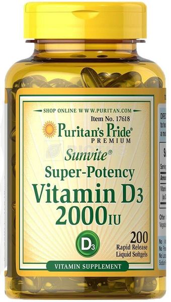 

Витамин D3 Vitamin D3 Puritan's Pride 2000 МЕ 200 капсул (PP055)