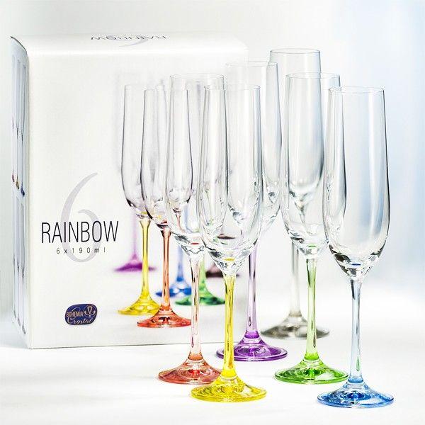 

Бокалы для шампанского 190 мл 6 шт Bohemia Rainbow 40729/190S/D4641