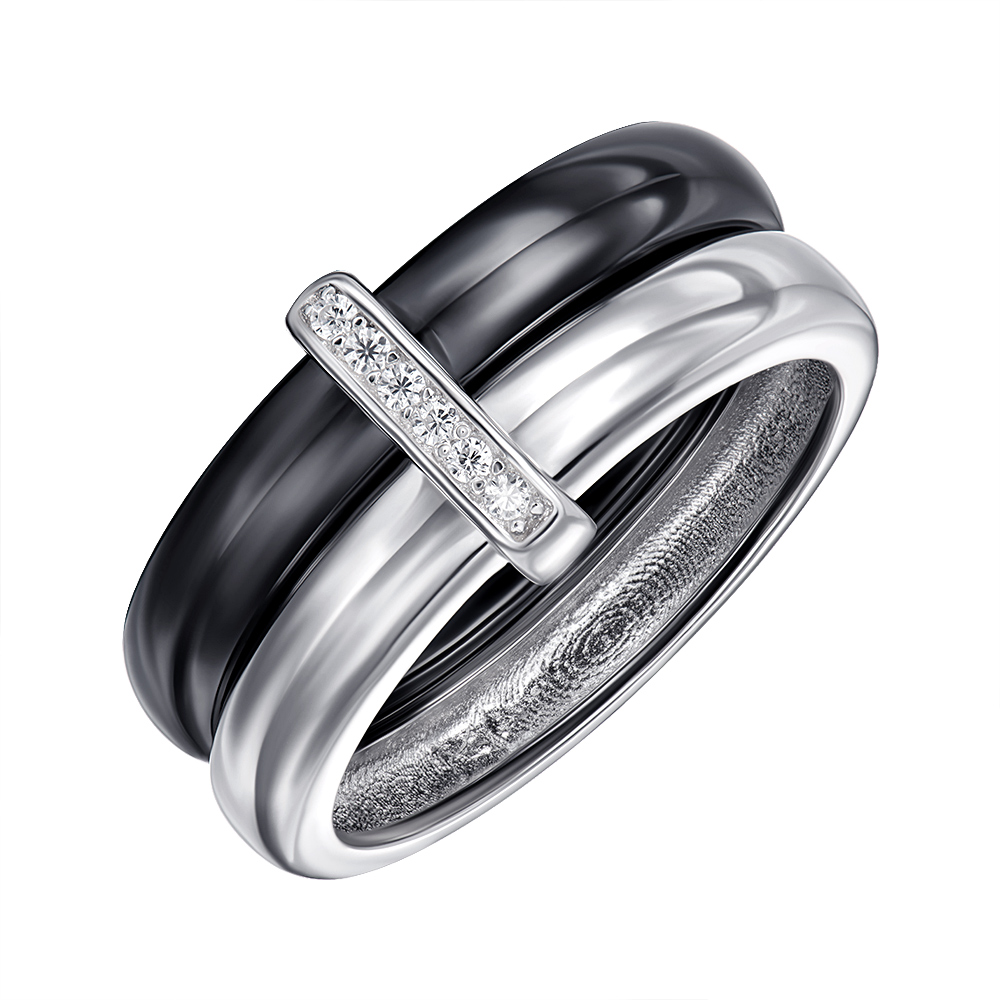 

Серебряное кольцо с керамикой и фианитами 000147838 17.5 размера