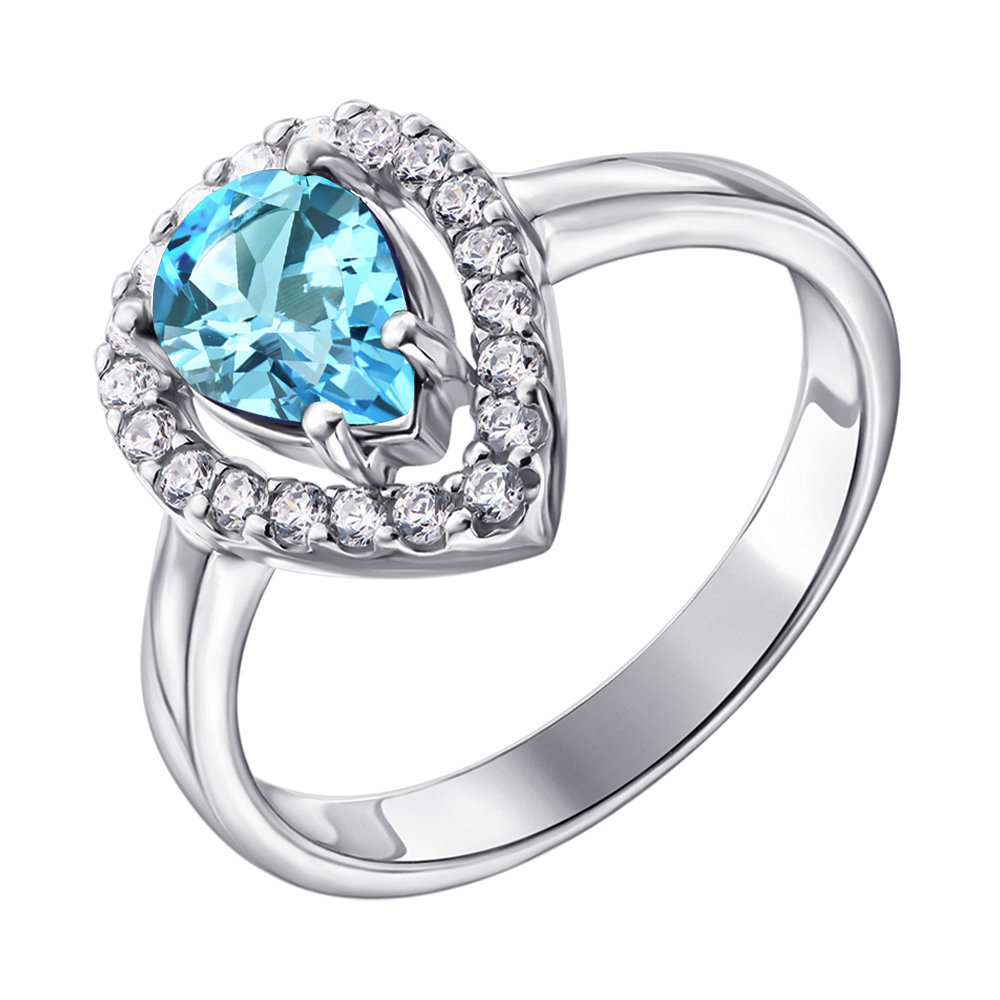 

Серебряное кольцо с голубым топазом и фианитами 000117878 18 размера
