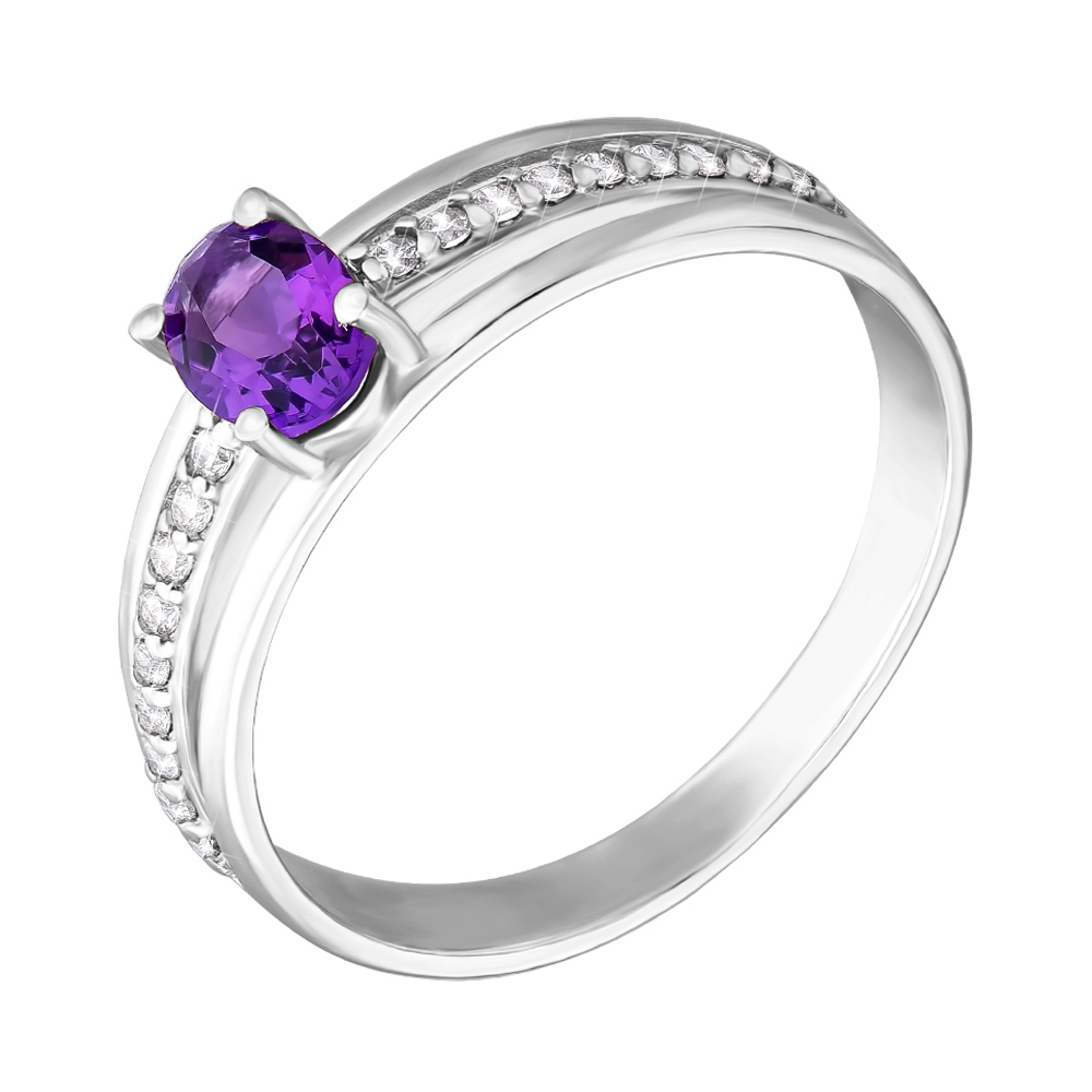 

Серебряное кольцо с аметистом и фианитами 000140551 17.5 размера