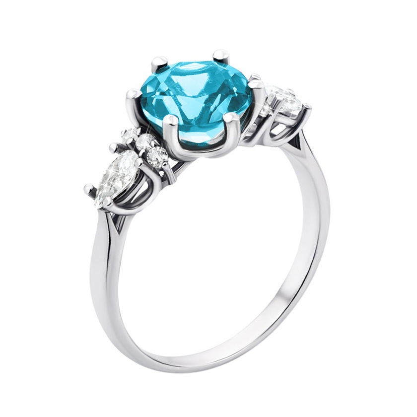 

Серебряное кольцо с кварцем swiss blue и фианитами 000132680 16.5 размера