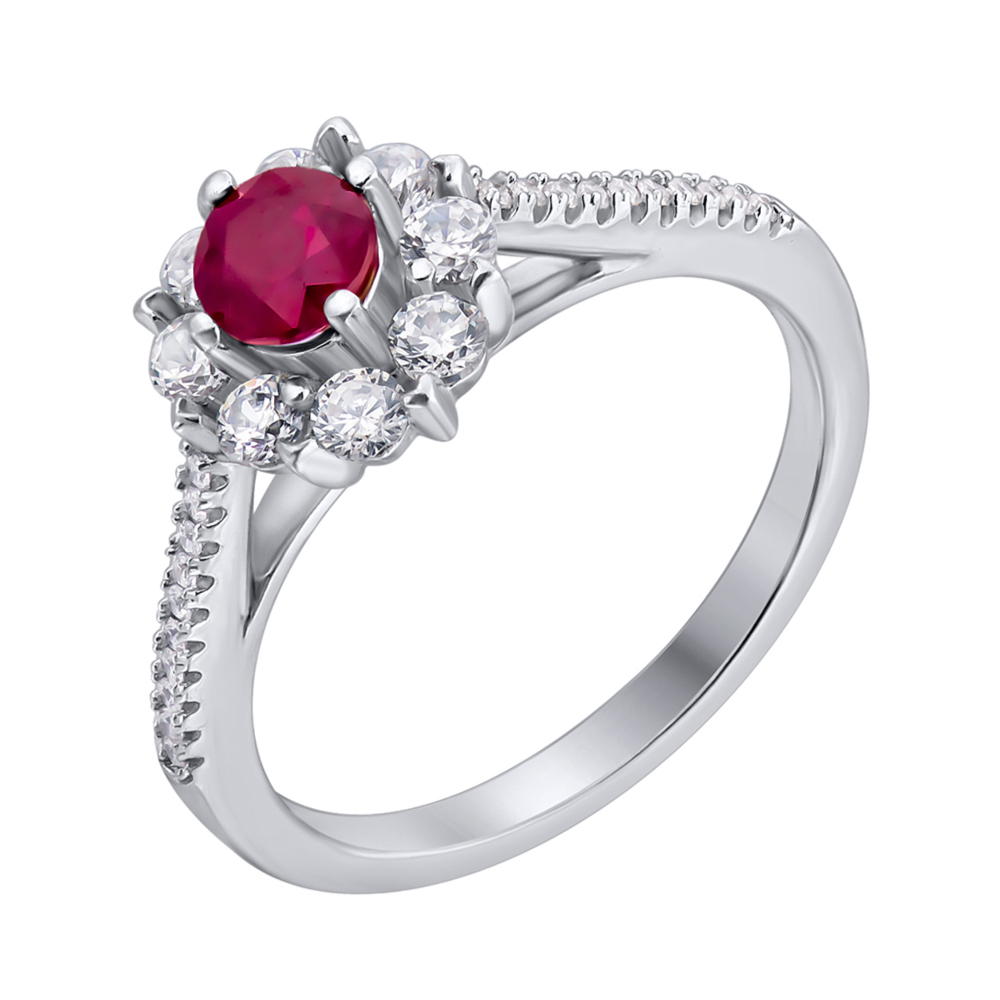 

Серебряное кольцо с рубином и фианитами 000140611 18.5 размера
