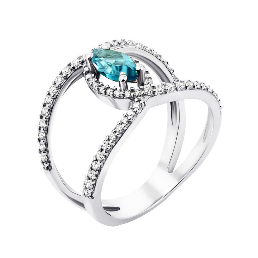 

Серебряное кольцо с кварцем swiss blue и фианитами 000132961 16.5 размера
