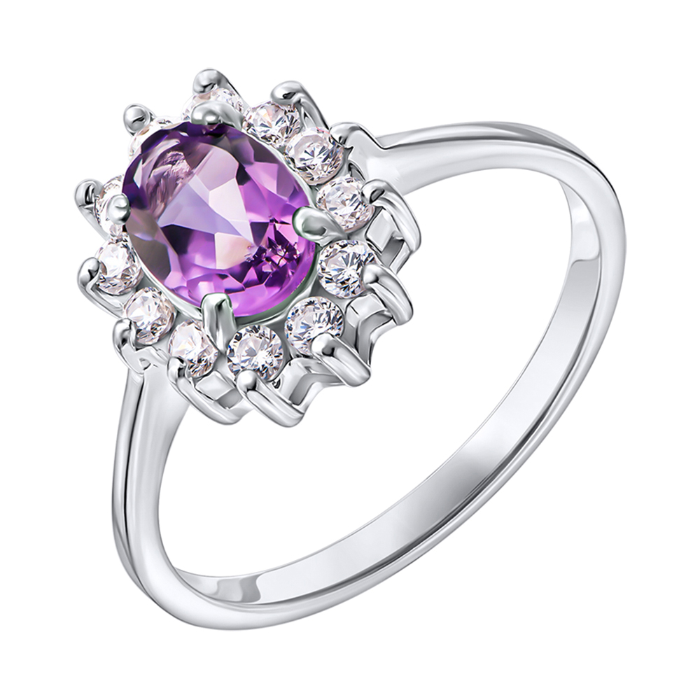 

Серебряное кольцо с аметистом и цирконием 000137402 16.5 размера