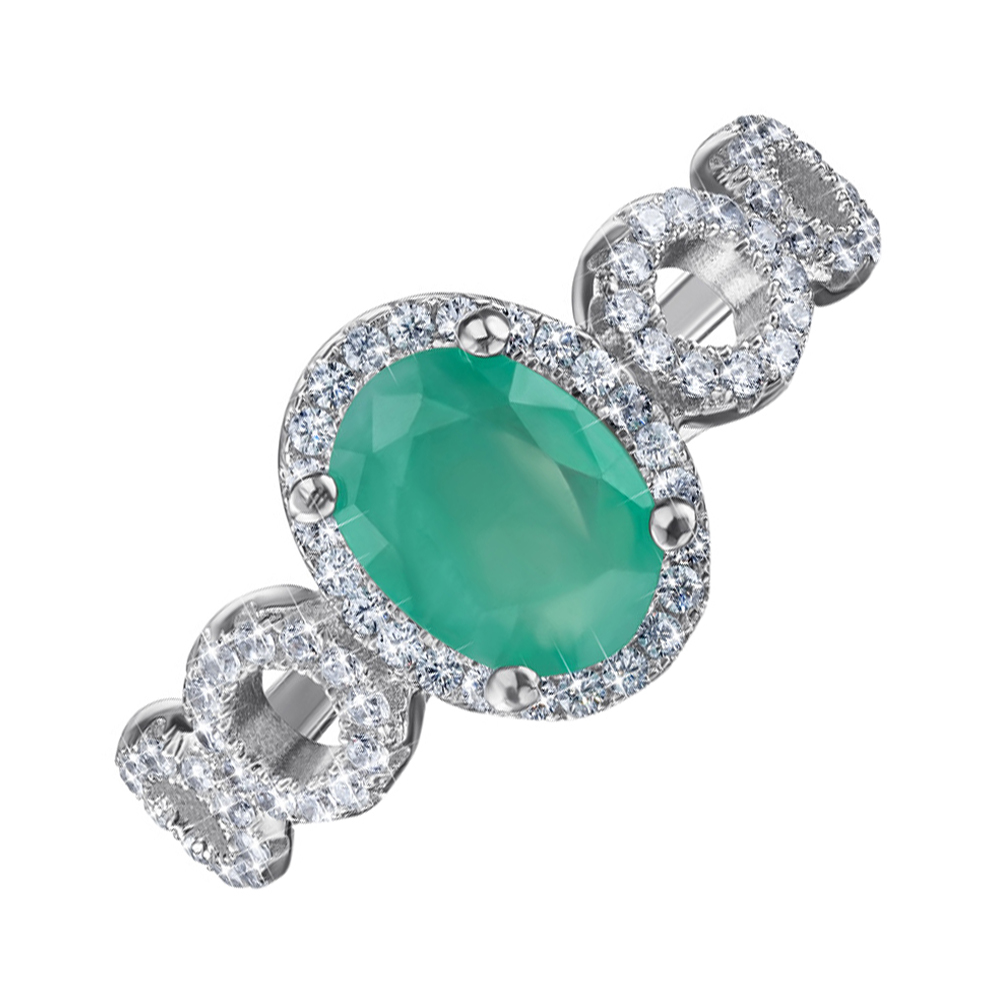 

Серебряное кольцо с изумрудом и фианитами 000125657 18 размера