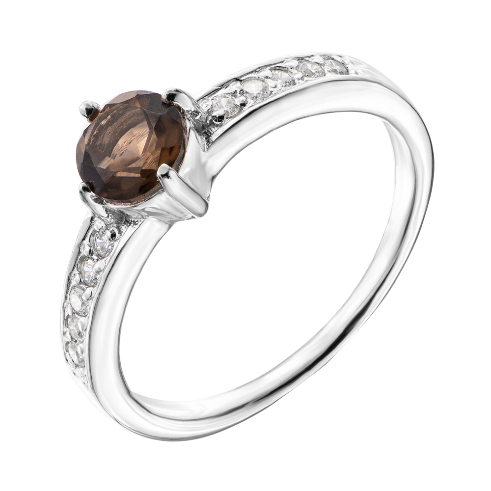

Серебряное кольцо с раухтопазом и фианитами 000140133 18 размера