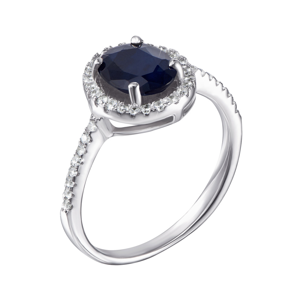

Серебряное кольцо с сапфиром и фианитами 000125580 18.5 размера