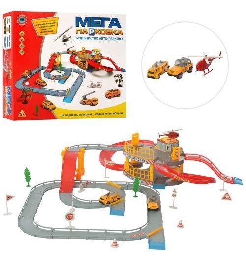 

​Гараж Metr 922-15, 2 Этажа, Машинки (Металл), Вертолет, Деревья, Дорожные Знаки, 41,5-36-7 см