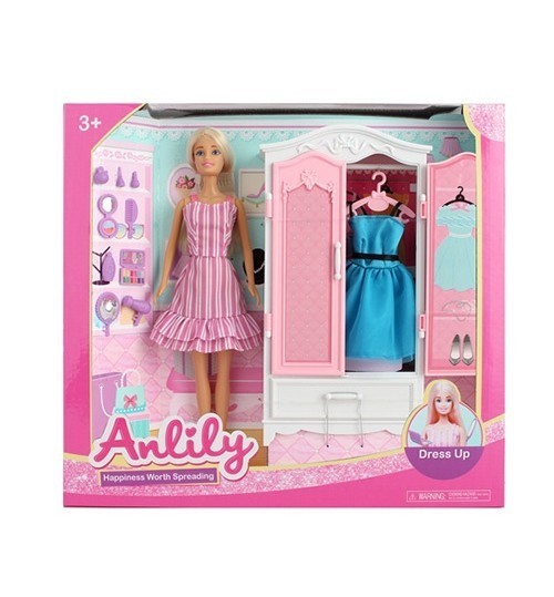 

​Кукла A-Toys 99271 со шкафом, Платье, Аксессуары, 36-32,5-6,5 см