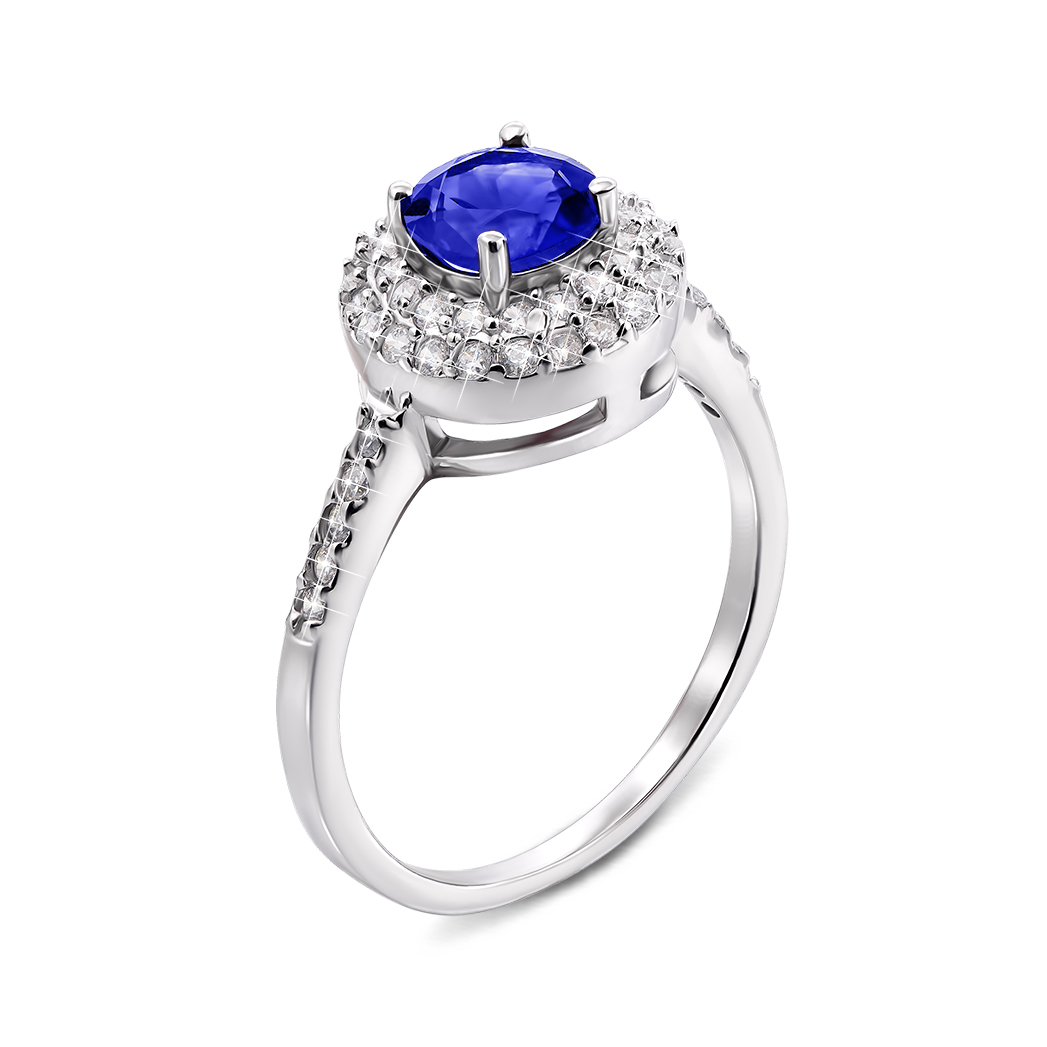 

Серебряное кольцо с сапфиром и фианитами 000133481 18 размера